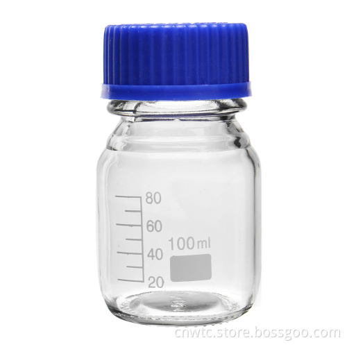 Amber Graduated Glass Reagent/Media Bottle with Blue Screw Cap
